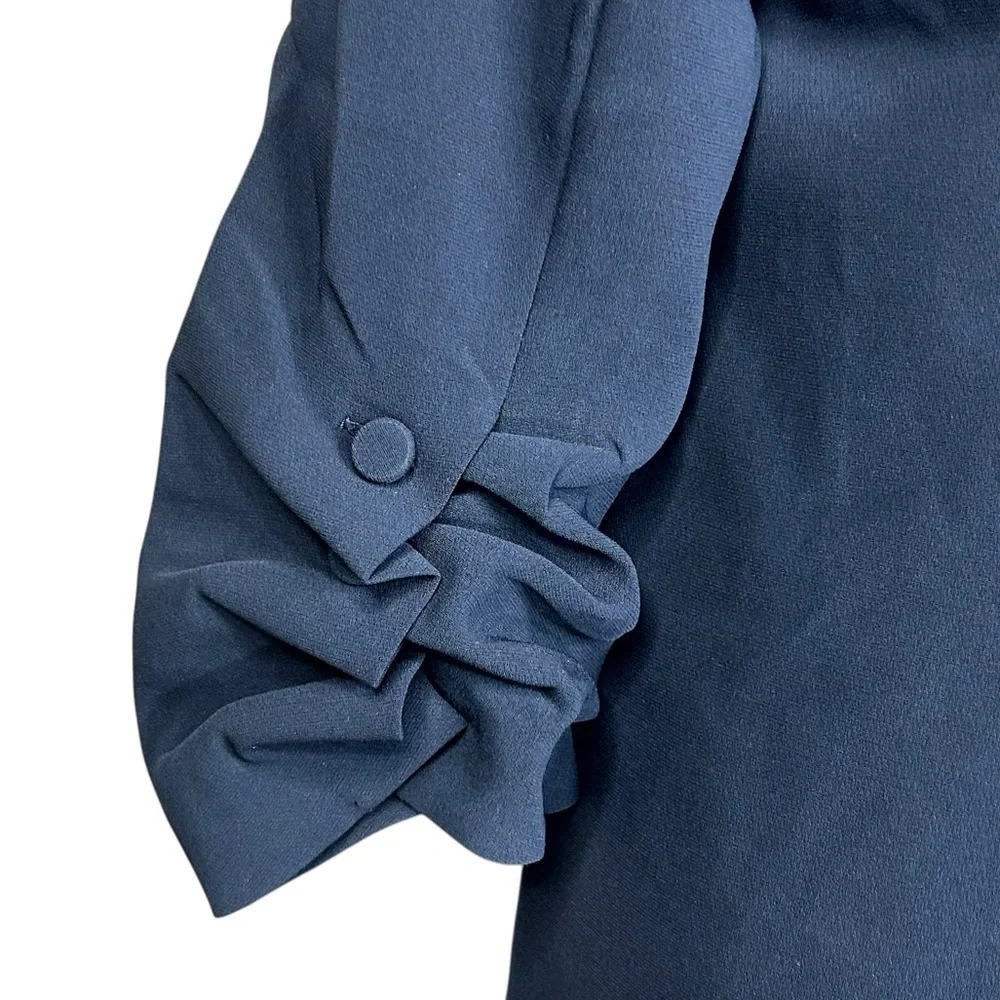 NEW Cinq à Sept Crepe Khloe Blazer 8 Navy Ruched Button Sleeve Closet Essential - Picture 10 of 16